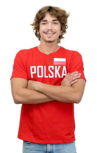 Polonyalı Formalı Genç Futbol Taraftarı Beyaz Arka Planda Izole Edildi — Stok fotoğraf