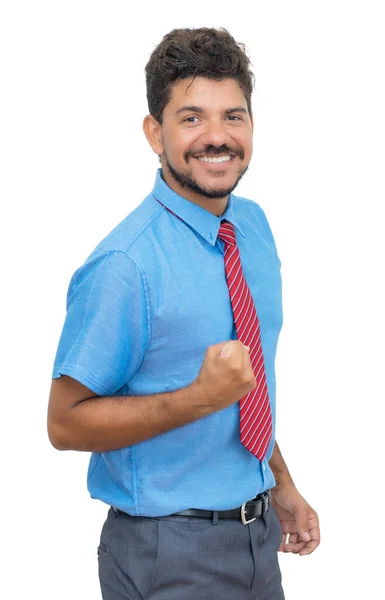 Animando Empresario Latinoamericano Con Barba Corbata Aislada Sobre Fondo Blanco — Foto de Stock