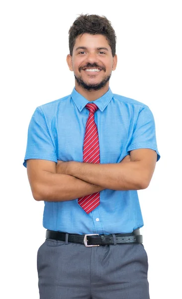 Handsome Latin American Businessmann Met Baard Stropdas Geïsoleerd Witte Achtergrond — Stockfoto