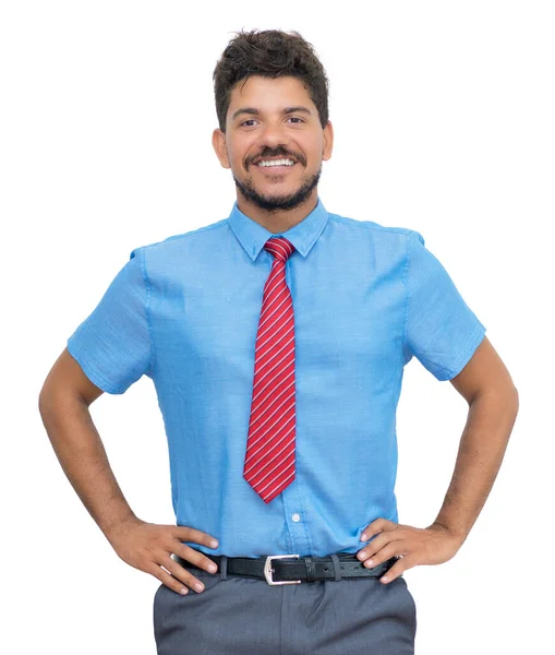 Erfolgreicher Lateinamerikanischer Geschäftsmann Mit Bart Und Krawatte Isoliert Auf Weißem — Stockfoto