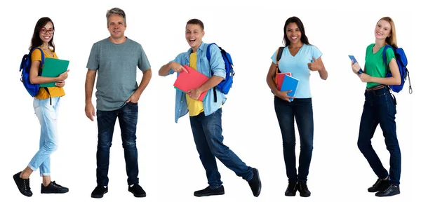 Leraar Met Groep Van Internationale Mannelijke Vrouwelijke Studenten Een Geïsoleerde — Stockfoto