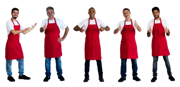 Grupo Felices Camareros Empleados Masculinos Riendo Aislados Sobre Fondo Blanco —  Fotos de Stock