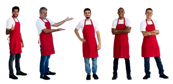 Gruppe Von Freundlichen Männlichen Kellnern Und Angestellten Isoliert Auf Weißem — Stockfoto