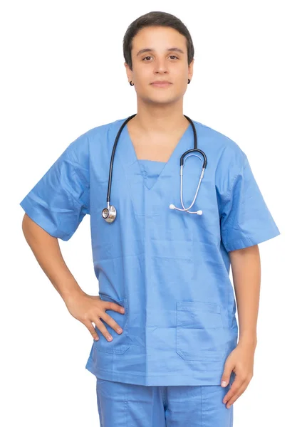 Medical Male Student Short Hair Work Isolated White Background Cut — Stock Photo, Image