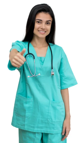 Optimistisk Latinamerikansk Kvinnlig Sjuksköterska Eller Medicinsk Student Isolerad Vit Bakgrund — Stockfoto