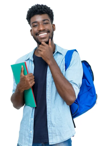 Glädjande Skrattar Afrikansk Amerikansk Manlig Student Med Skägg Isolerad Vit — Stockfoto