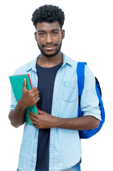 Leende Afrikansk Amerikansk Manlig Student Med Skägg Isolerad Vit Bakgrund — Stockfoto