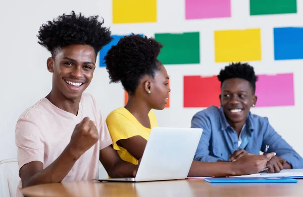 Successful African American Male Student Computer Group Students Classroom University — Stock Photo, Image