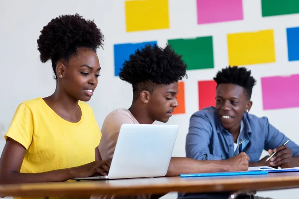 Learning African American Female Student Computer Group Students Classroom University — Stock Photo, Image
