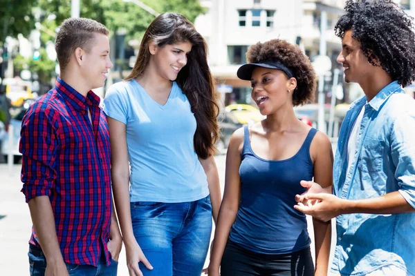 Group Hispanic African American Young Adults Talking Hanging Out Summer — Stock Photo, Image