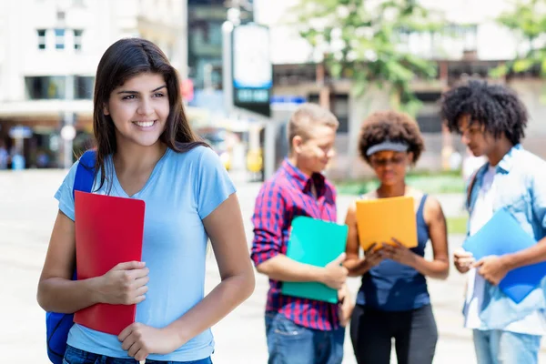 Young Hispanic Female Student Group Multi Ethnic Young Adults Outdoor — Stock Photo, Image