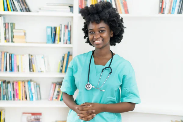 Pretty African American Medical Student Young Nurse Hospital — Stock Photo, Image