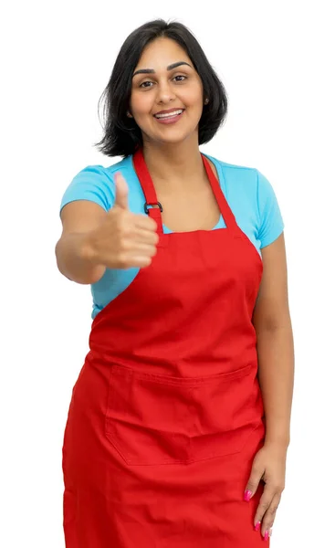 Laughing Mature Adult Latin American Waitress Isolated White Background Cut — Stock Photo, Image