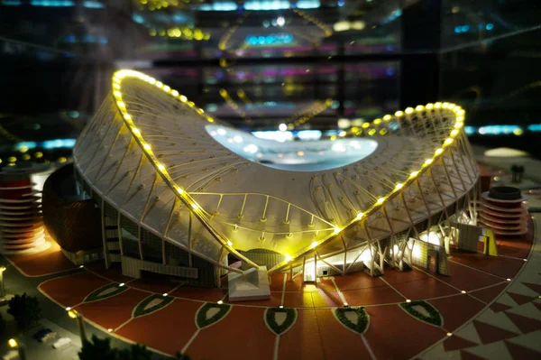 Doha,qatar- 02 December 2019: model of the qatar 2022 world cup khalifa stadium. — Stock Photo, Image