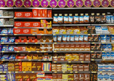 Doha,Qatar- 11 December 2019: Confectionary and chocolate items for sale in a retail shop in the arab country qatar