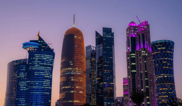 Doha Qatar Febrero 2019 Hermoso Horizonte Ciudad Doha Con Muchos — Foto de Stock