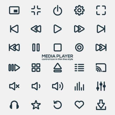 Media player icons in thin line style for designers in the design of all kinds of works. Beautiful and modern icon which can be used in many purposes Eps10 vector. clipart