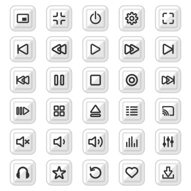 Her türlü çalışmanın tasarımcıları için ortam oynatıcı kontrol düğmeleri ayarlandı. Birçok amaçla kullanılabilen güzel ve modern simge Eps10 vektörü.