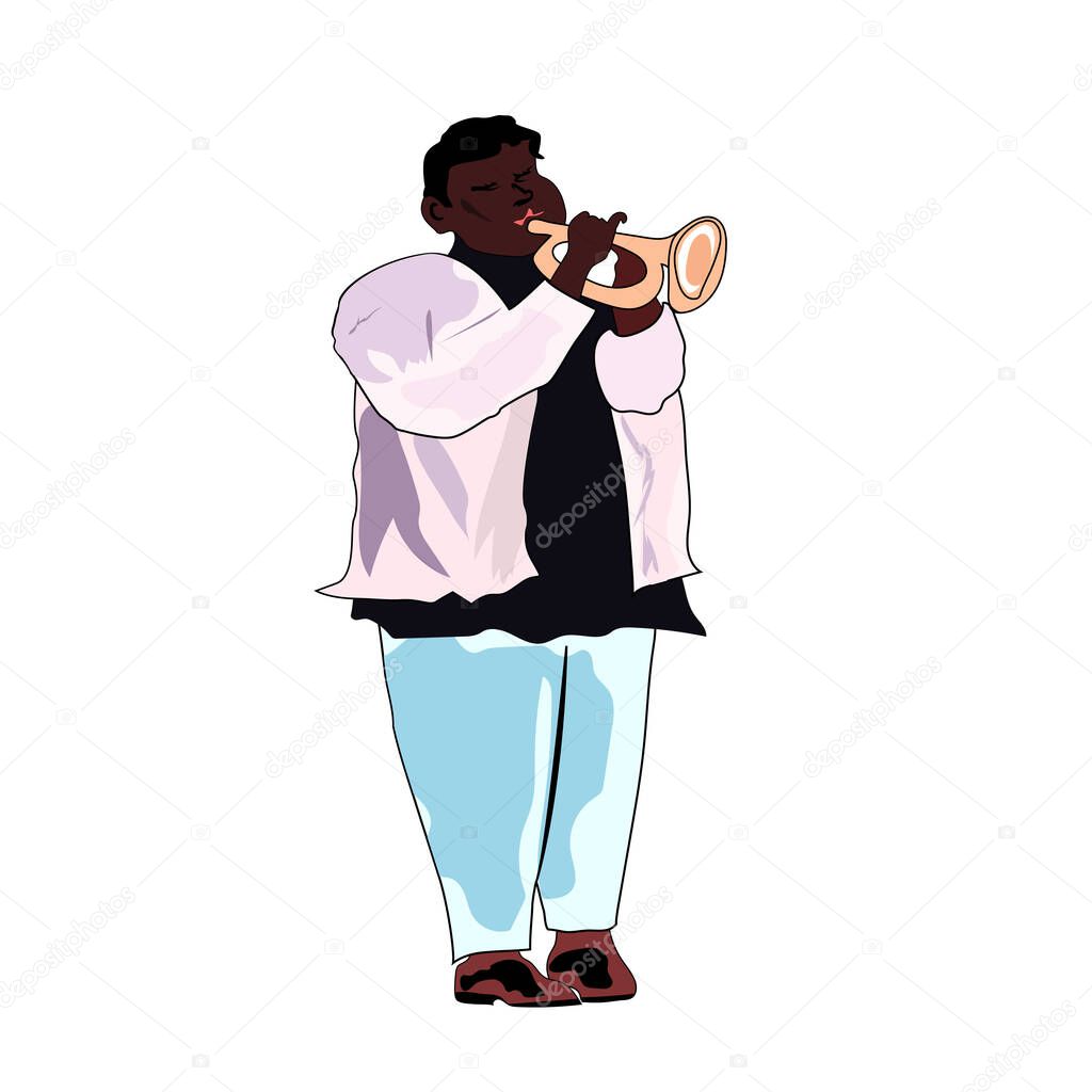 A jazz musician plays the trumpet. Trumpeter. Jazz theme. Illustration isolated on white background.
