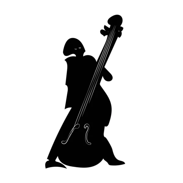 一个爵士低音演奏家的轮廓被白色背景隔开了 爵士乐的主题 巴斯音乐家 矢量说明 — 图库矢量图片