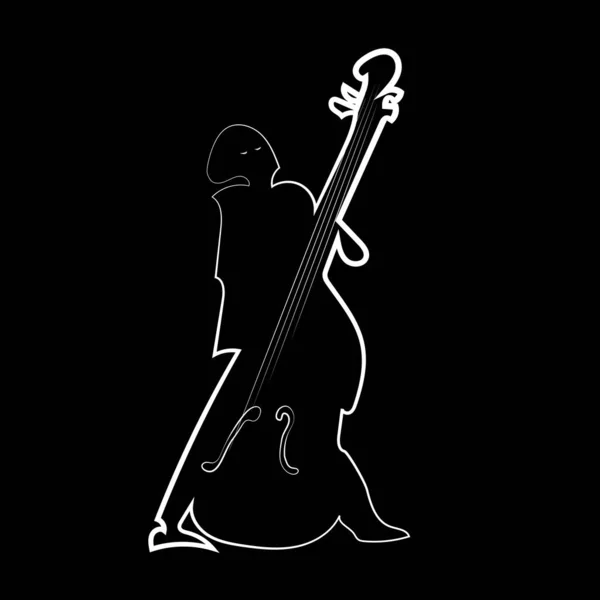 Jazz Basszusgitáros Sziluett Fehér Elszigetelt Fekete Háttérrel Illusztrációcotrabassist Zenész — Stock Vector