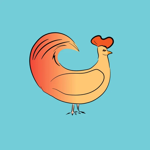 Gallo Dibujos Animados Dibujado Mano Aislado Sobre Fondo Azul — Vector de stock