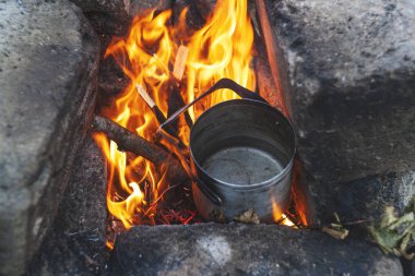 Piknikteki sıcak ateşin ocağı