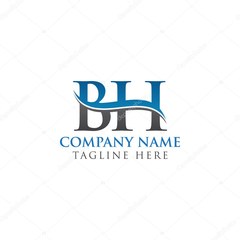 BH Letter Logo With Water Wave Business Typography Vector Template. Creative Abstract Letter BH Logo Design.