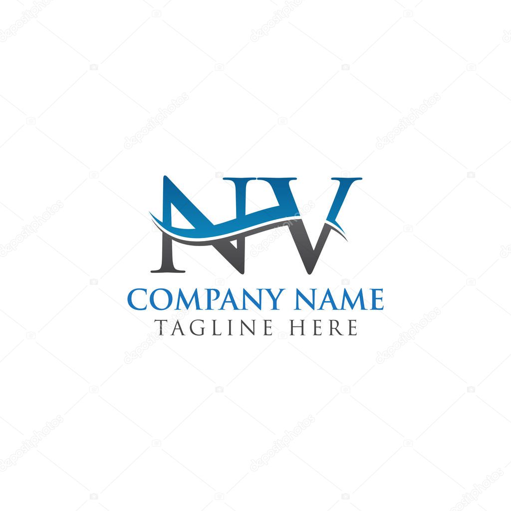 Swoosh Letter NV Logo Design Vector Template. NV Letter Logo Design