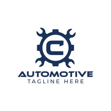 C Logo Tasarım Şablonu Otomotiv Harfi. Motor İşletmeleri Alfabesi Tasarımı C Vektör İllüstrasyonu