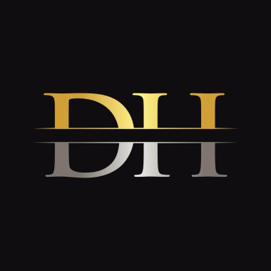 Initial DH Letter Logo Design Vector With Gold and Silver Color. DH Logo Design