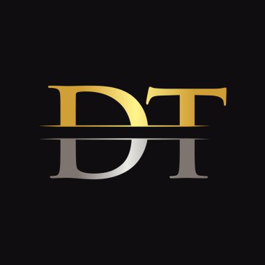 Initial DT Letter Logo Design Vector With Gold and Silver Color. DT Logo Design