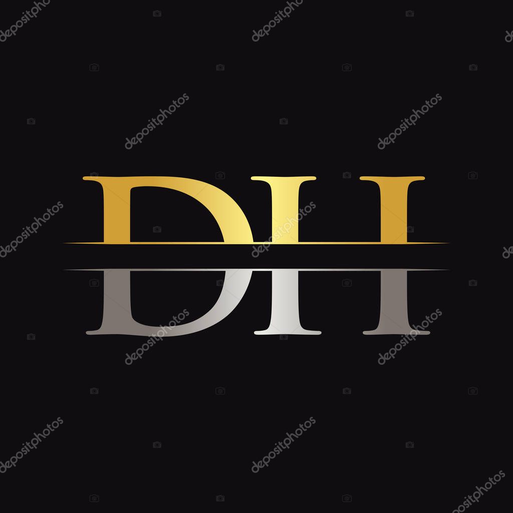 Initial DH Letter Logo Design Vector With Gold and Silver Color. DH Logo Design