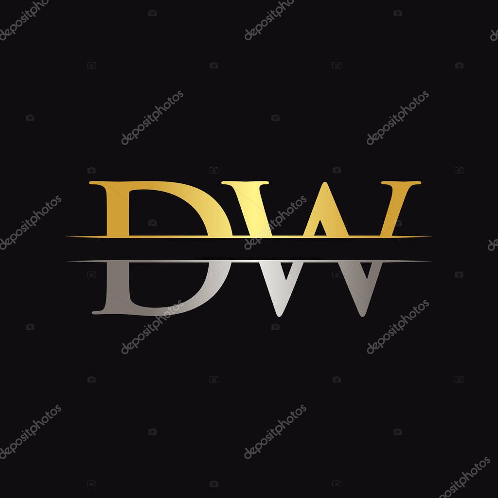 Initial DW Letter Logo Design Vector With Gold and Silver Color. DW Logo Design