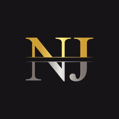 İlk Monogram Harf Nj Logo Tasarım Vektör Şablonu. Nj Harf Logosu Tasarımı