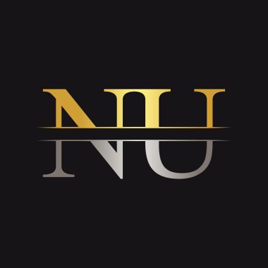 İlk Monogram Harf Nu Logo Tasarım Vektör Şablonu. Nu Harf Logosu Tasarımı