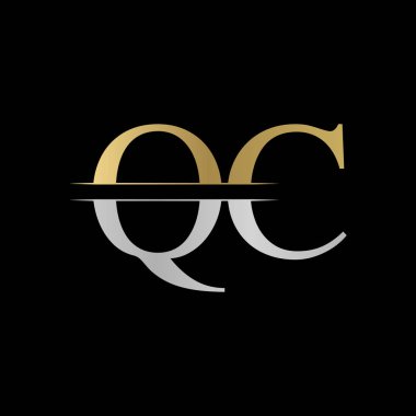 İlk Monogram Harf Qc Logo Tasarım Vektör Şablonu. Gümüş ve Altın Qc Harf Logosu Tasarımı