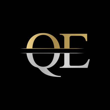 İlk Monogram Harf Qe Logo Tasarım Vektör Şablonu. Gümüş ve Altın Qe Harf Logosu Tasarımı