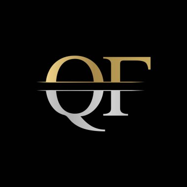 İlk Monogram Harf Qf Logo Tasarım Vektör Şablonu. Gümüş ve Altın Kaf Harf Logosu Tasarımı