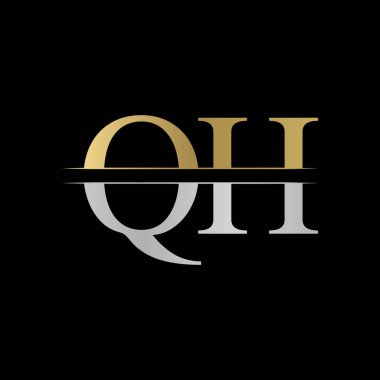 İlk Monogram Harf Qh Logo Tasarım Vektör Şablonu. Gümüş ve Altın Qh Harf Logosu Tasarımı