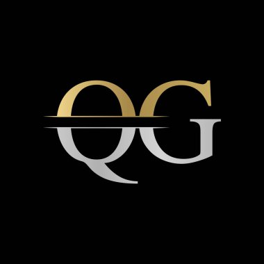 İlk Monogram Harf Qg Logo Tasarım Vektör Şablonu. Gümüş ve Altın QG Harf Logosu Tasarımı