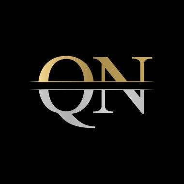 İlk Monogram Harf QN Logo Tasarım Vektör Şablonu. Gümüş ve Altın QN Harf Logosu Tasarımı