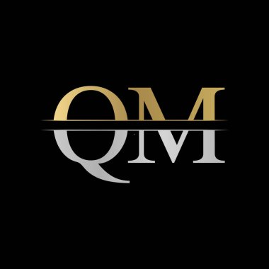 İlk Monogram Harf QM Logo Tasarım Vektör Şablonu. Gümüş ve Altın QM Harf Logosu Tasarımı