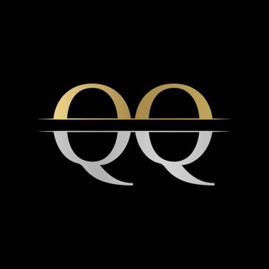 İlk Monogram Harf Qq Logo Tasarım Vektör Şablonu. Gümüş ve Altın Qq Harf Logosu Tasarımı