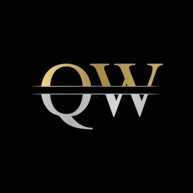 İlk Monogram Harf QW Logo Tasarım Vektör Şablonu. Gümüş ve Altın QW Harf Logosu Tasarımı