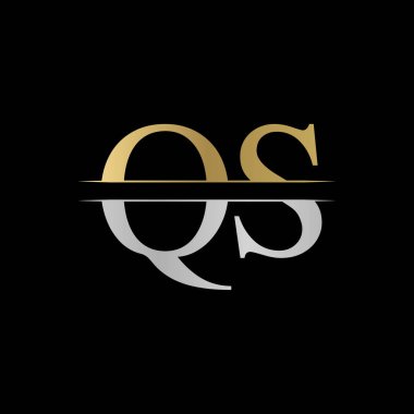 İlk Monogram Harf QS Logo Tasarım Vektör Şablonu. Gümüş ve Altın QS Harf Logosu Tasarımı