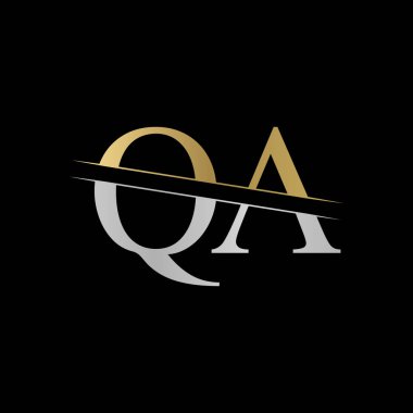 İlk Monogram Harf Kalem Tasarımı Vektör Şablonu. Gümüş ve Altın QA Harf Tasarımı
