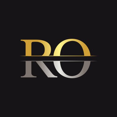 Soyut Harf Ro Logosu Tasarım Vektör Şablonu. Yaratıcı Altın ve Gümüş Renkler Ro Harf Logosu Tasarımı