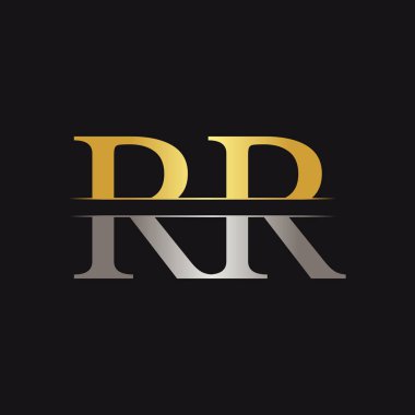 Soyut Harf Rr Logo Tasarım Vektör Şablonu. Yaratıcı Altın ve Gümüş Renkler Rr Harf Logosu Tasarımı