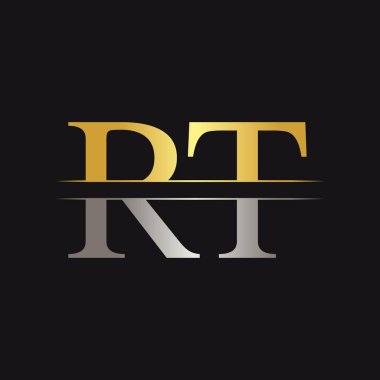 Soyut Harf RT Logo Tasarım Vektör Şablonu. Yaratıcı Altın ve Gümüş Renk Harf Logosu Tasarımı
